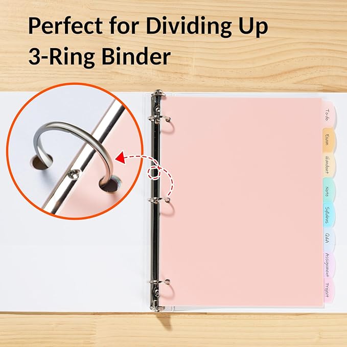 Sooez 8-Tab Durable Plastic Write & Erase Big Tab Dividers for 3 Ring Binder, Aesthetic Cute Pastel Binder Dividers for Student, Teacher, Office, Home Organizers, 1 Set, Muted