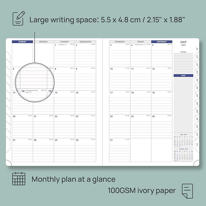 POPRUN Monthly Planner 2025-2026, 8.5'' x 11.25'', 13-Monthly Calendar (July 2025-July 2026) 15-Minute Hourly Appointment Book with Stair Tabs, Soft Cover, 100GSM Paper - Claret