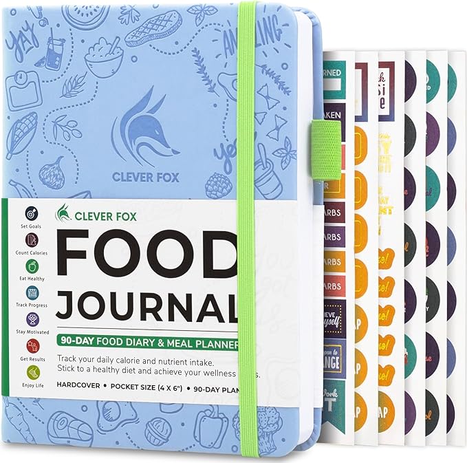 Clever Fox Food Journal Pocket - Daily Food Diary, Meal Planner to Track Calories & Nutrients, Weight Loss Tracker Notebook, 4x5.5” (Light Blue)