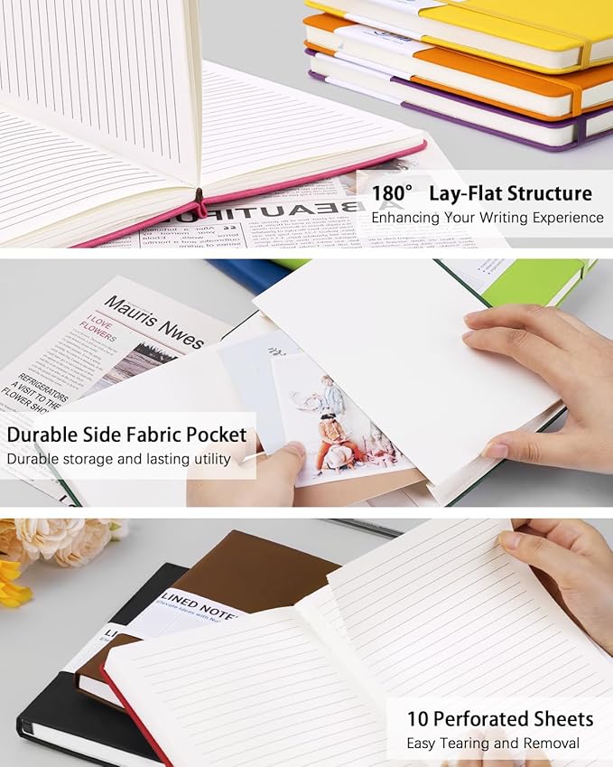 Hardcover Journal Notebooks, 10 Packs A5 Lined Journals Bulk for Writing 200 Pages/100Sheets, 8.4 x 5.8 inch, 10 Colors Classic Ruled Notebook for Work/Travel/College/Note Taking