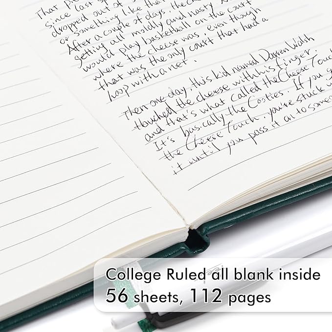 feela 6 Pack Pocket Mini Notebooks Bulk, Small Cute Memo Notepads Hardcover College Ruled Lined Journals with Pen Holder for School Business Work, with 6 Black Pens, 3.5”x 5.5”, A6, Dark Green