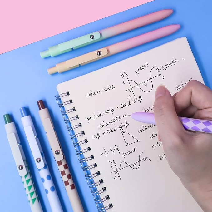 Gel Pens,10 Pcs Medium Point Smooth Writing Pens Cute Pens for Women, High-End Series 0.7mm Black Ink Pens for Journaling Note Taking, School Office Supplies (10 Pcs Gradient and Geometric)