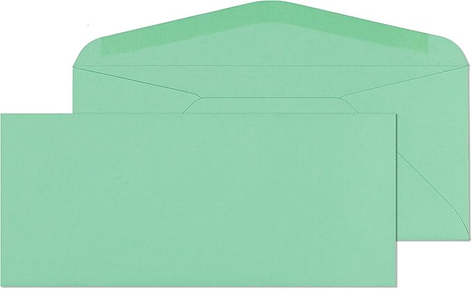 EnDoc #9 Colored Envelopes - 100 Pack - Green Pastel Color 3 7/8 x 8 7/8 envelope, Letter Size, For Home, Offices, Holiday, Invoices and Mailings
