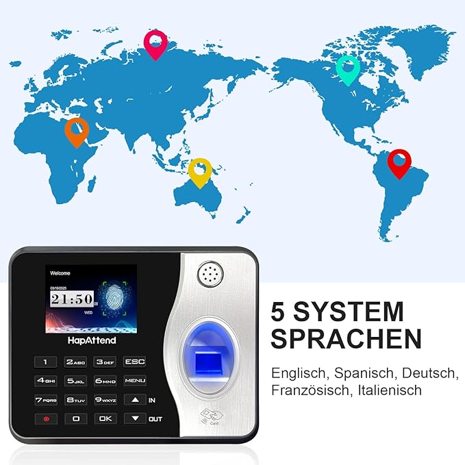 Time Clocks for Employees Small Business Automatic Calculate Hours, 0 Monthly Fees Fingerprint Time Clock, H3 Standalone Biometric Clock in Machine for Employees with 5 RFID Cards