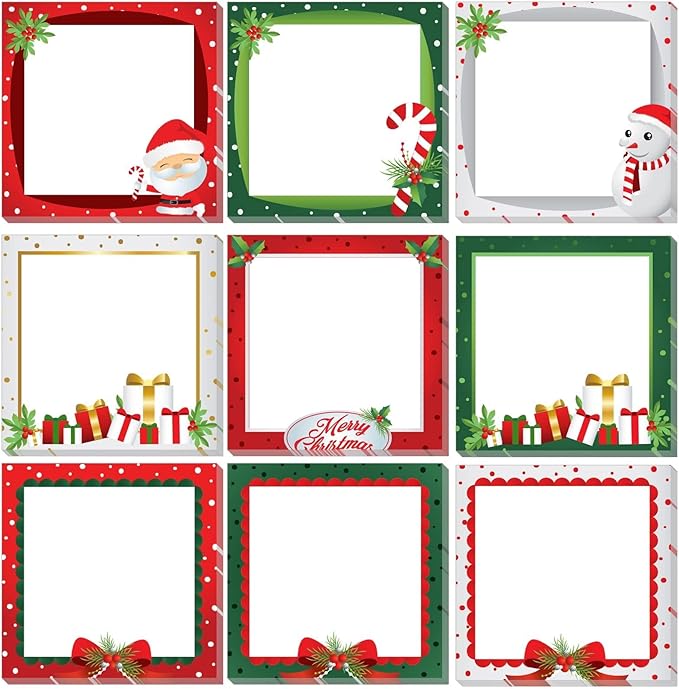 9 Pieces Christmas Sticky Notes Christmas Design Self-Adhesive Note Pads Winter Sticky Memo Notes for School Office Home Supplies Students Teachers Presents