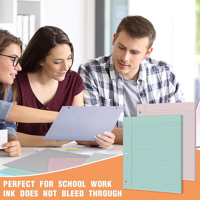 PerKoop 400 Sheets Colored Loose Leaf Paper 8.5" x 11" college ruled Lined 3 Hole Punched notebook Filler Paper for 3 Ring Binders Office School Supplies (Bohemian Color)