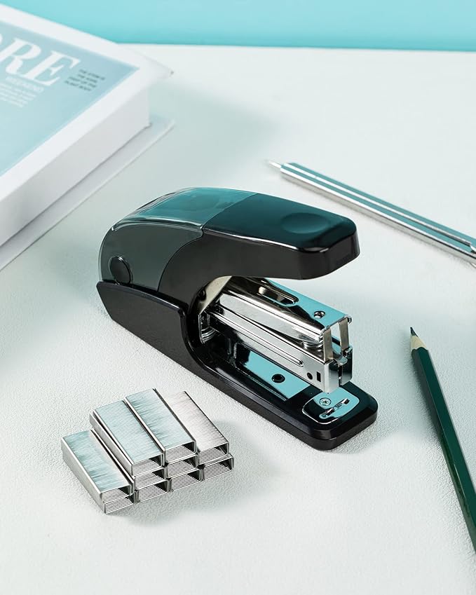 PAPERPAL Effortless Standard Stapler Set, 20 Sheet Capacity, Half Strip, Built-in Staples Storage, Holds 1/4" Staples, Includes 1000 Staples and A Staple Remover, Office, School & Personal Use, Black