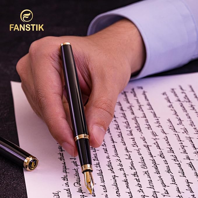 Black & Gold Luxury fountain pen (Made In USA) fancy gift set for women, Real 24K Gold Plating, Professional executive pen gift set for men (Lux fountain Black-Gold)