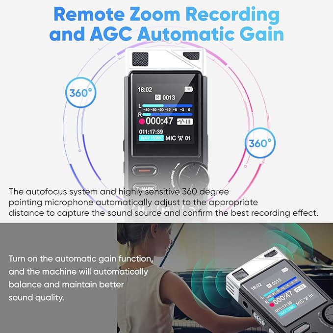 264GB Digital Voice Recorder,Professional Voice Activated Recorder for Lectures Meetings,18000 Hours voice recorder with playback,recording device, MP3 Player, Password Protection,audio recorder,Black