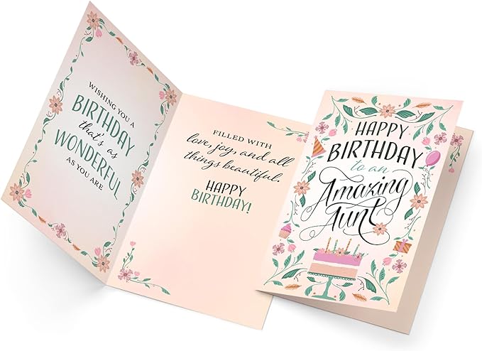 Prime Greetings Happy Birthday Card For Aunt, Made in America, Eco-Friendly, Thick Card Stock with Premium Envelope 5in x 7.75in, Packaged in Protective Mailer