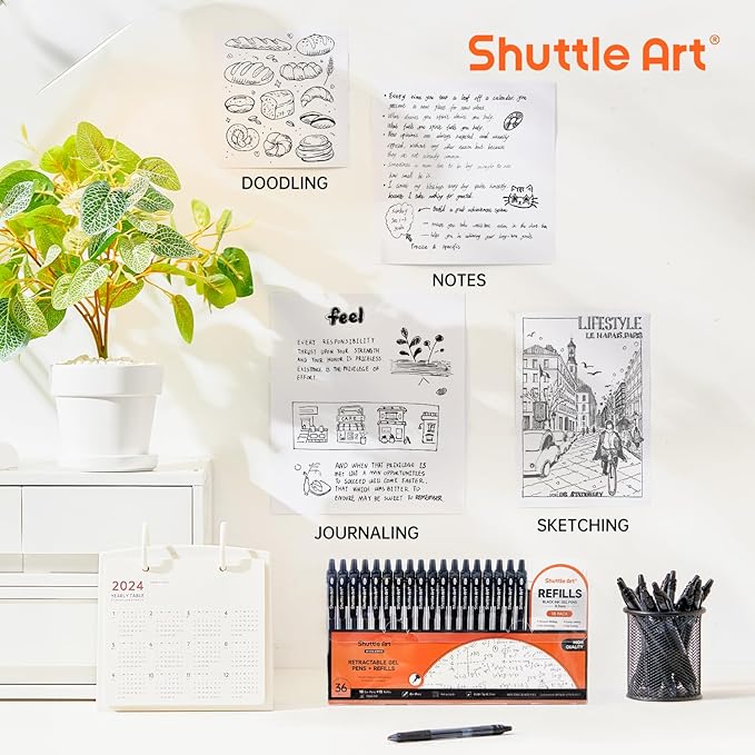 Shuttle Art Black Gel Pens, 36 Pack(18 Gel Pens with 18 Refills) Retractable Medium Point Rollerball Gel Ink Pens Smooth Writing with Comfortable Grip