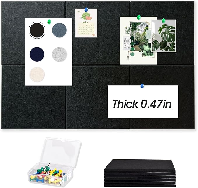 Thick Cork Board for Wall with Pins, 36" x 24" Bulletin Board Self-Adhesive Pin Board | Customized 6 Packs Felt Tiles for Office Home Wall Decor
