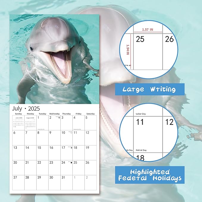 2025 Wall Calendar,Calendar 2025, January 2025 - December 2025, Wall Calendar Smiling Animals, 12" x 24" Opened,Full Page Months Thick & Sturdy Paper for Calendar Organizing & Planning