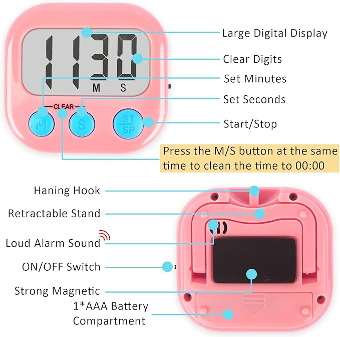 Classroom Timers for Teachers Kids Large Magnetic Digital Timer 24 Pack-Blue Pink