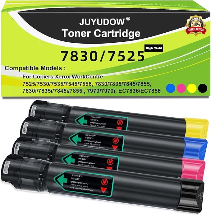workcentre 7835 Toner 7525 Toner Cartridge High Yield Compatible for Xerox WorkCentre 7525 7530 7535 7545 7556 7830 7835 7855 7970 Printer Toner 006R01513 006R01514 006R01515 006R01516 (KCMY, 4-Pack)