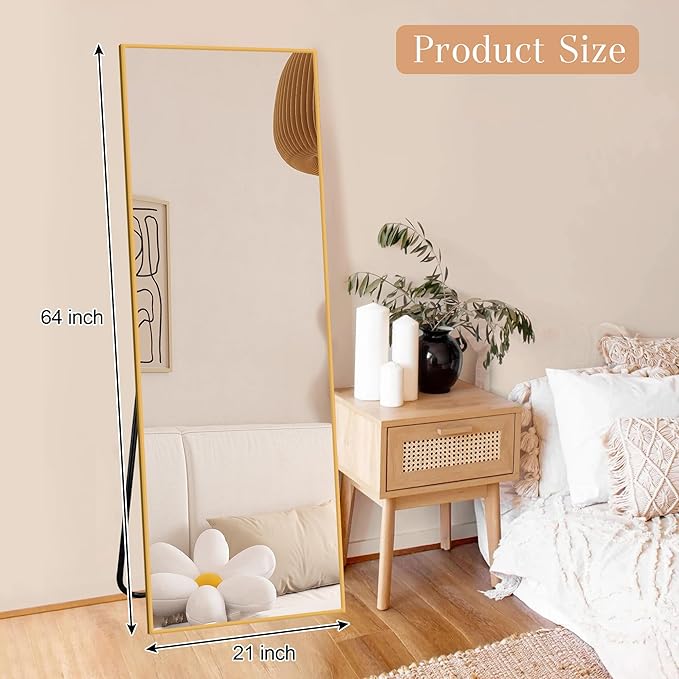 64"x21" Full Length Mirror Rectangle Body Dressing Floor Standing Mirrors for Bedroom & Cloakroom, Gold