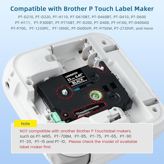 Airmall Label Maker Tape Black Replacement for Brother Ptouch Tape 12mm 0.47 White on Black Tze-335 Tze335 TZe TZ 12mm 0.47 Laminated for Brother PT-D210 PT-D220 PT-H110 PT-D400 PT-D600, 4-Pack