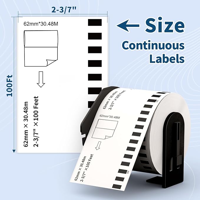 Tacnology 12 Rolls Continuous Labels Replacement Compatible with Brother DK-2205 (2.4" X 100 Ft.) Shipping Address Labels, Use with Brother QL Label Printer + 1 Frame