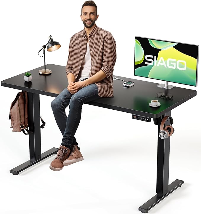 SIAGO Electric Standing Desk Adjustable - 48 x 24 Inch Sit Stand up Desk with Cable Management - 3 Memory Preset Adjustable Height Table