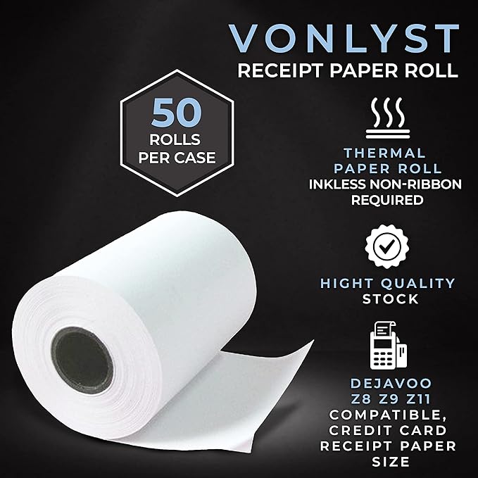 Credit Card Machine Paper Roll for Dejavoo Z8 Z9 Z11 (50 rolls)