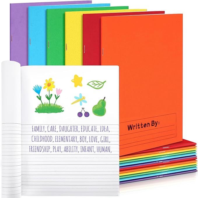 Henoyso 24 Pcs Primary Composition Notebook K-2 9 3/4 x 7 1/2 Inch Primary Journal, Back to School Supplies, Bulk Blank Writing Book for Kid to Write Draw Journal 60 Page Notebooks (Colorful)