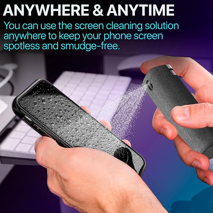 Screen Cleaner Spray (16oz + mini Cleaner) – Best Large Cleaning Kit for LCD LED OLED TV, Smartphone, iPad, Laptop, Touchscreen, Computer Monitor, Electronic Devices, Microfiber Cloth and 2 Nozzles