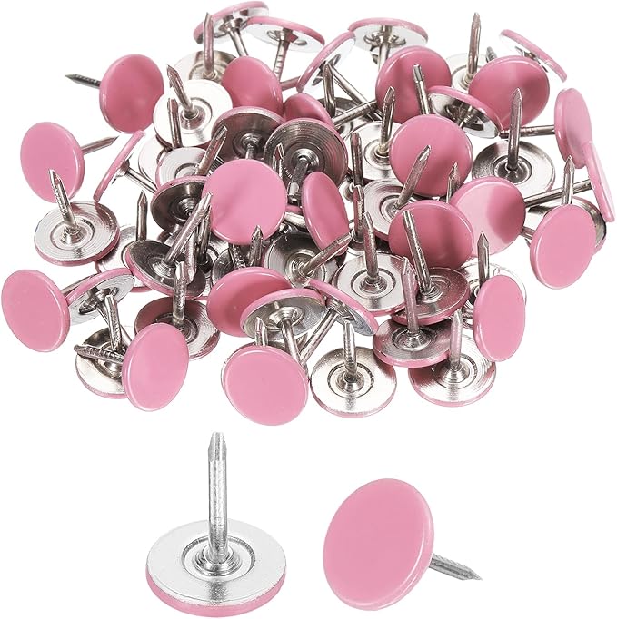 uxcell 120Pcs Push Pins, 11mmx13mm Round Flat Head Decorative Thumb Tacks Upholstery Tacks for Cork Board Office Wall Hangings, Pink