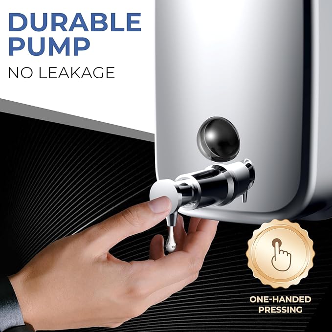 Commercial Soap Dispenser Wall Mount Stainless Steel Soap Dispensers Liquid Manual Anti-Leak Pump Hand Soap Dispenser for Bathroom Kitchen Silver (35 fl.oz./1000ml)