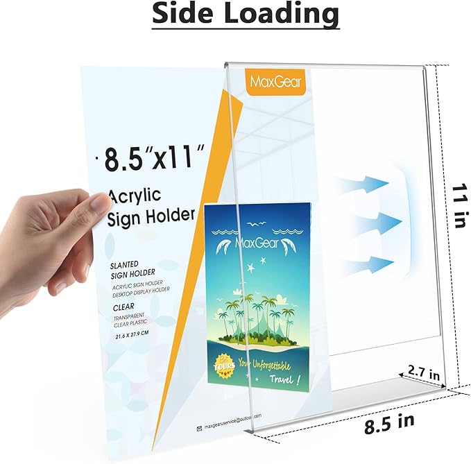 MaxGear Acrylic Sign Holder 8.5 X 11 inches Slant Back Sign Holder Clear Sign Display Holder Plastic Display Stands Table Sign Display Holder for Office, Home, Store, Restaurant - Vertical, 36 Pack