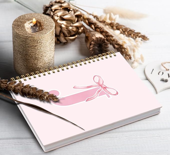 Coquette Trendy Preppy Pink Bow Spiral Notebook,Initial J Journal Personalized Teen Girl Gifts,Monogrammed Gifts for Women Teen Girl,College Ruled Hardcover Spiral Notebook 5.5 x 8.3