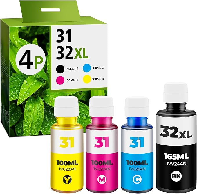 31 Ink 32XL Black Ink Bottle Set, Smart Tank 5101 7602 6001 651 Ink RefillCompatible with HP 31 32XL Ink Bottle Set for Smart Tank 7602 5101 5000 651 5103 6001 7301 7302 7001 5102 7006 7002 Printers