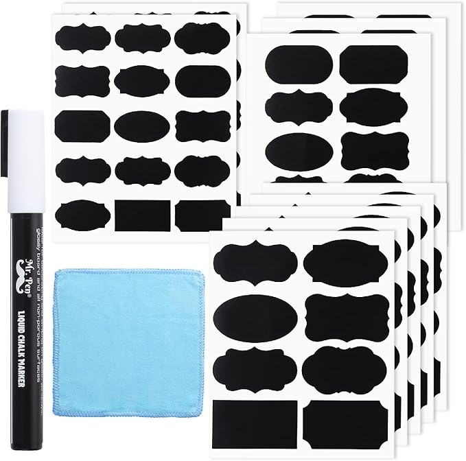 Mr. Pen- Chalkboard Labels, 200pc, Assorted Shapes, 1 White Chalk Marker and Small Towel, Labels, Label Stickers, Labels for Storage Bins, Sticker Labels, Bottle Labels, Food Labels, Jar Labels