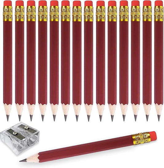 Adhere 25pcs Golf Pencils with eraser Hexagon Wooden Pencils Graphite 2B for Golf Event Scoring,Classroom,Wedding,Company Meetings,Pew, Pocket(Brown)