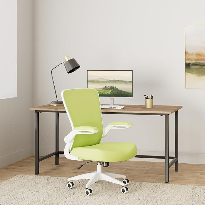 FelixKing Office Chair, Ergonomic Desk Chair Breathable Mesh Chairs with Adjustable High Back Lumbar Support Flip-up Armrests, Executive Swivel Comfy Task Computer Chairs for Home Office Green