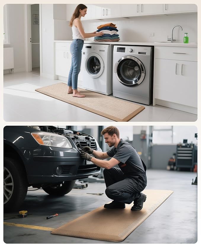 Ophanie Kitchen Mats for Floor, 3/4 Inch Thick Kitchen Rugs, Anti Fatigue Standing Cushioned Mat, Waterproof,Comfort Ergonomic Mat for Office, Home, Sink, 24'' x 70'' Beige Non-Slip Bottom