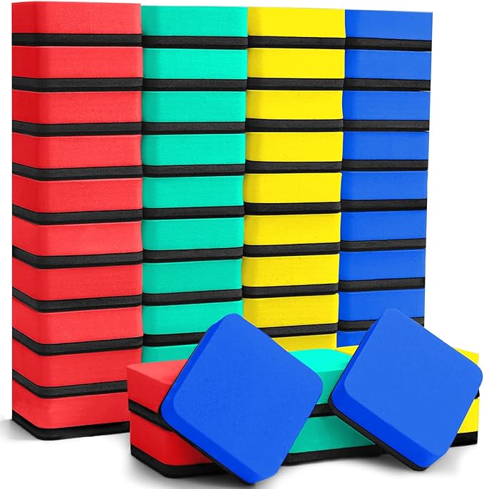 EAONE 48 Pack Dry Erase Eraser, Magnetic Whiteboard Cleaner Mini Chalkboard Cleansers for Classroom, School, Office, Home (4 Color Assorted, 1.97 x 1.97 Inch)