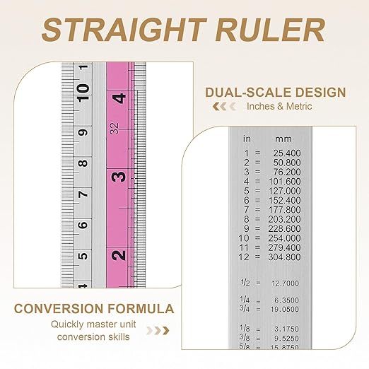 HARFINGTON 6pcs Metal Straight Ruler 30cm Metric SAE Aluminum Alloy Measuring Rulers Scale Tools with Hole for Measure Study Reading Classroom Office, Pink
