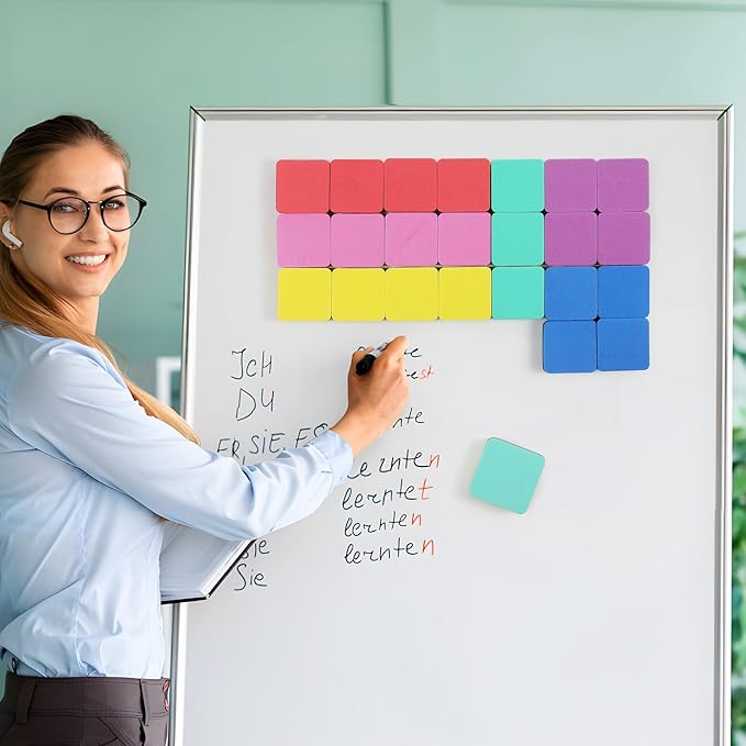 MaxGear 24 Pack Dry Erase Erasers, Magnetic Whiteboard Dry Erasers for Classroom, Mini Whiteboard Cleaning Pads, Chalkboard Wiper Teacher Supplies for School, Office, Home （6 Color Set, 2 x 2 Inch