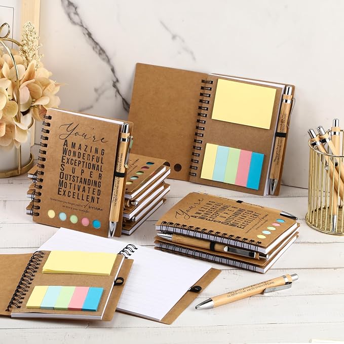 Jetec 100 Sets Bulk Employee Appreciation Gifts Bulk Inspirational Spiral Notebook with Note Ballpoint Pen Thank You Gifts for Volunteer Social Worker Nurse Staff Coworker Students (Amazing)