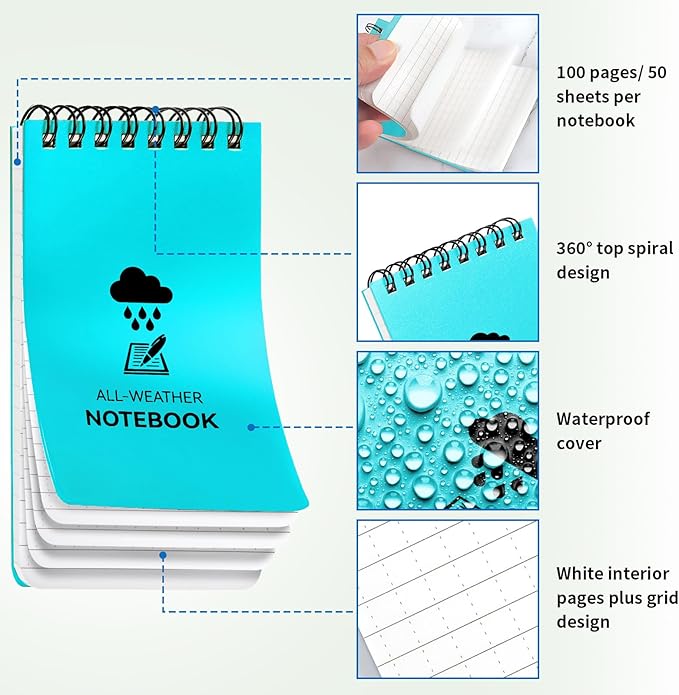 3 Pack Waterproof Notebook, 3 x 5 Pocket Notepad, All Weather Small Pocket Notebook Stone Paper, Mini Spiral Notepad Police Notepad 100 Lined Pages for Outdoor Office
