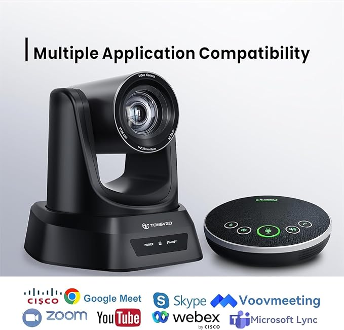 Conference Room PTZ Camera System 3X Optical Zoom USB3.0, HDMI 114° Wide Angle 1080P 60fps Camera Bundle with Bluetooth Microphones - Easy Setup for Church