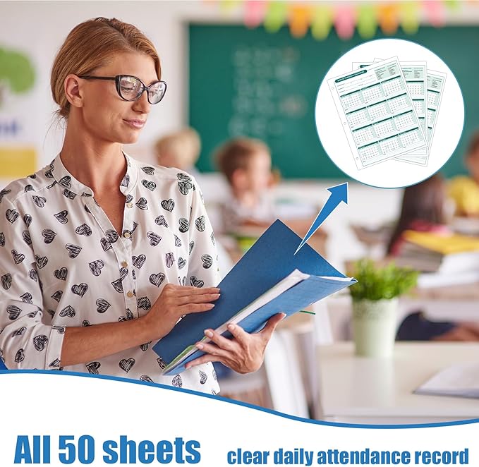 ReliThick 50 PCS 2025 Attendance Calendar Card Stock Paper 2025 Attendance Sheets for 3 Hole Binder Employee Record Folders for Manager, HR, Store Location Managers(Green)