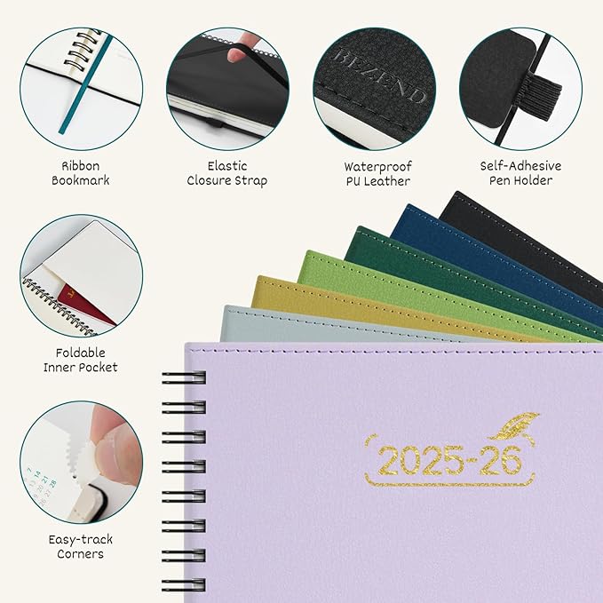 BEZEND Pocket Planner 2025-2026 Weekly with 2 Columns, 18-Month Academic Calendar (Jul 25-Dec 26), Life Work App., Storage Pocket, Pen Holder, PU Leather Softcover 3.5" x 6" Spiral - Evergreen