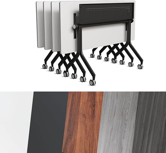 Conference Room Table, Folding Conference Tables,Thicken Grey Tabletop,Flip Top Wooden Seminar Meeting Room Table for Conference Room Offices (4, Black Drawer, 47.2“)