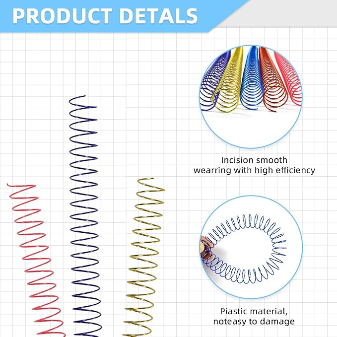 RAYSON 15.9mm Spiral Wire Coil Binding, 3:1 Pitch, 5/8" Metal Coils Spiral Binding 140 Sheets Capacity, Multicolor Color & Pack of 100