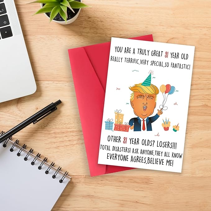 Funny Trump 81st Birthday Card for Grandparents, Humorous Donald 81st Birthday Card Gift for Grandpa Grandma, Great Happy 81st Birthday Gift Decorations for Women Men