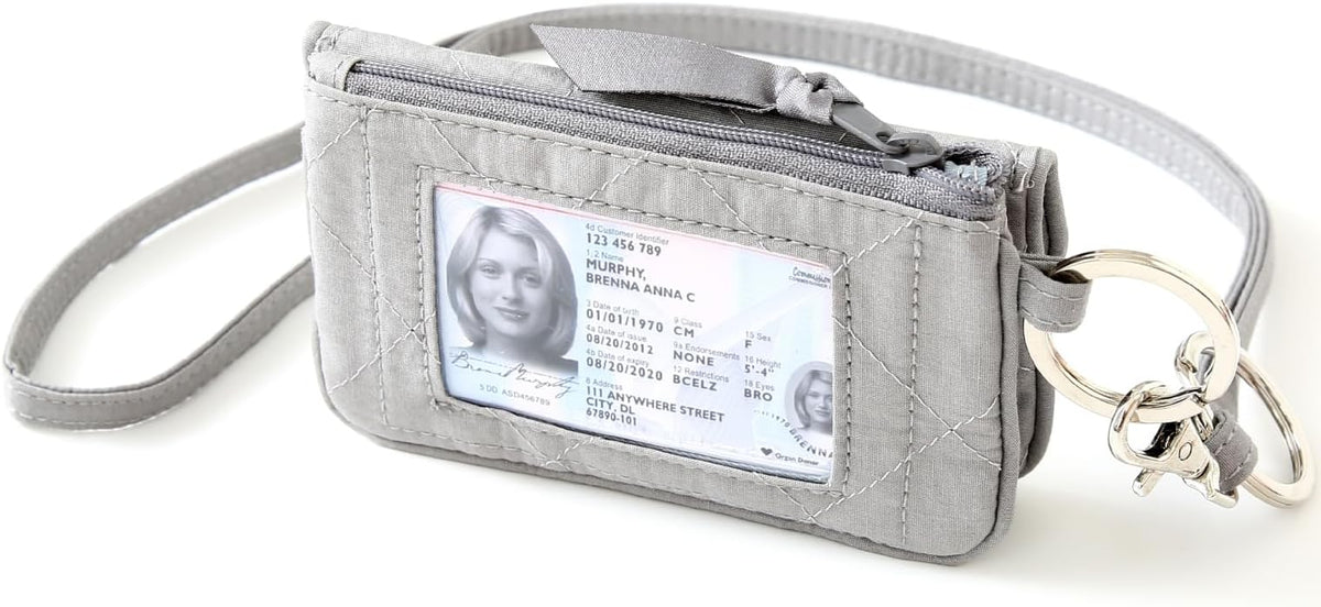 WONDERFUL FLOWER Card Holder, RFID Blocking, ID Holder with Lanyard for Men and Women, Dual Pockets, Badge Holder, Lanyard Wallet, Fabric Keychain ID Pouch, Gray