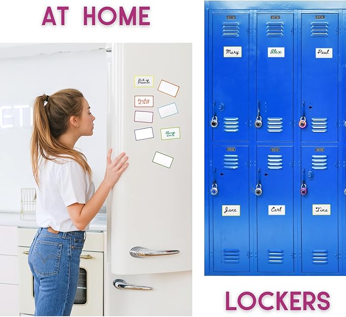 Availey 32 Pieces (3 x 5") - Colored Border Magnetic Dry Erase Labels - Reusable Strips for Classroom Home Office Garage Refrigerator Blank Writable Erasable Cards Name Tags Students Locker Shelf