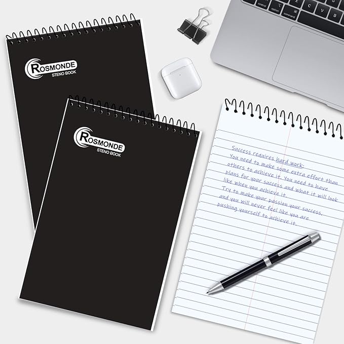 48 Pack Bulk Spiral Steno Pads, 6"x 9", Steno Notebook Gregg Rule, Black Covers, 80 Sheets (160 Pages), Top Spiral Notebook, Bulk Steno Notebooks for Notes in School, College, Office Notepad