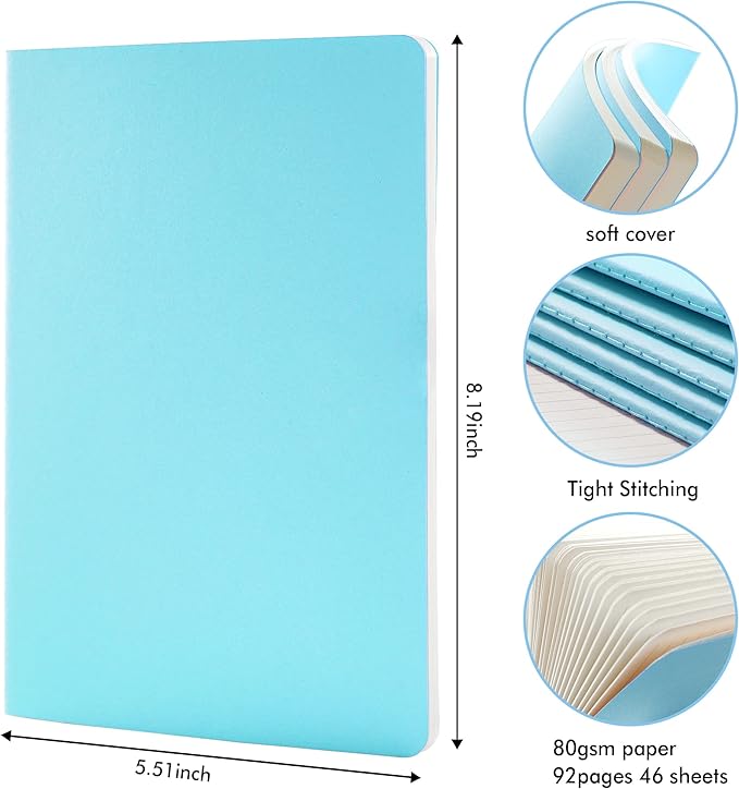 feela 8 Pack Soft Cover Journal Bulk, Notebooks College Ruled for Work, Lined Travel Journal for Students Women, Note Taking Notebook School Supplies Business Writing, 8.2” x 5.5”, A5, Pastel Colors